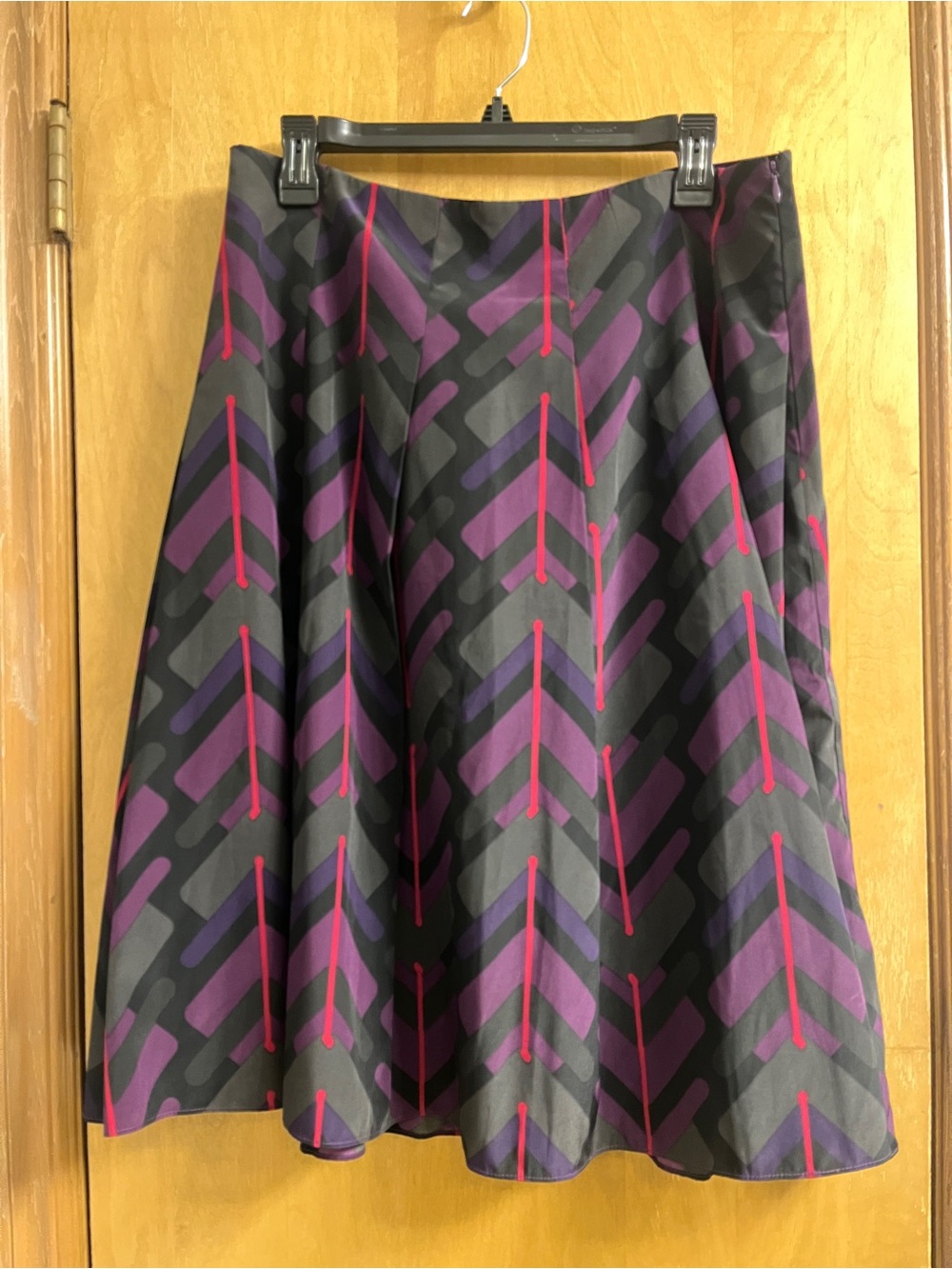Liz Claiborne A-Line Skirt in Black & Purple Geometric Print